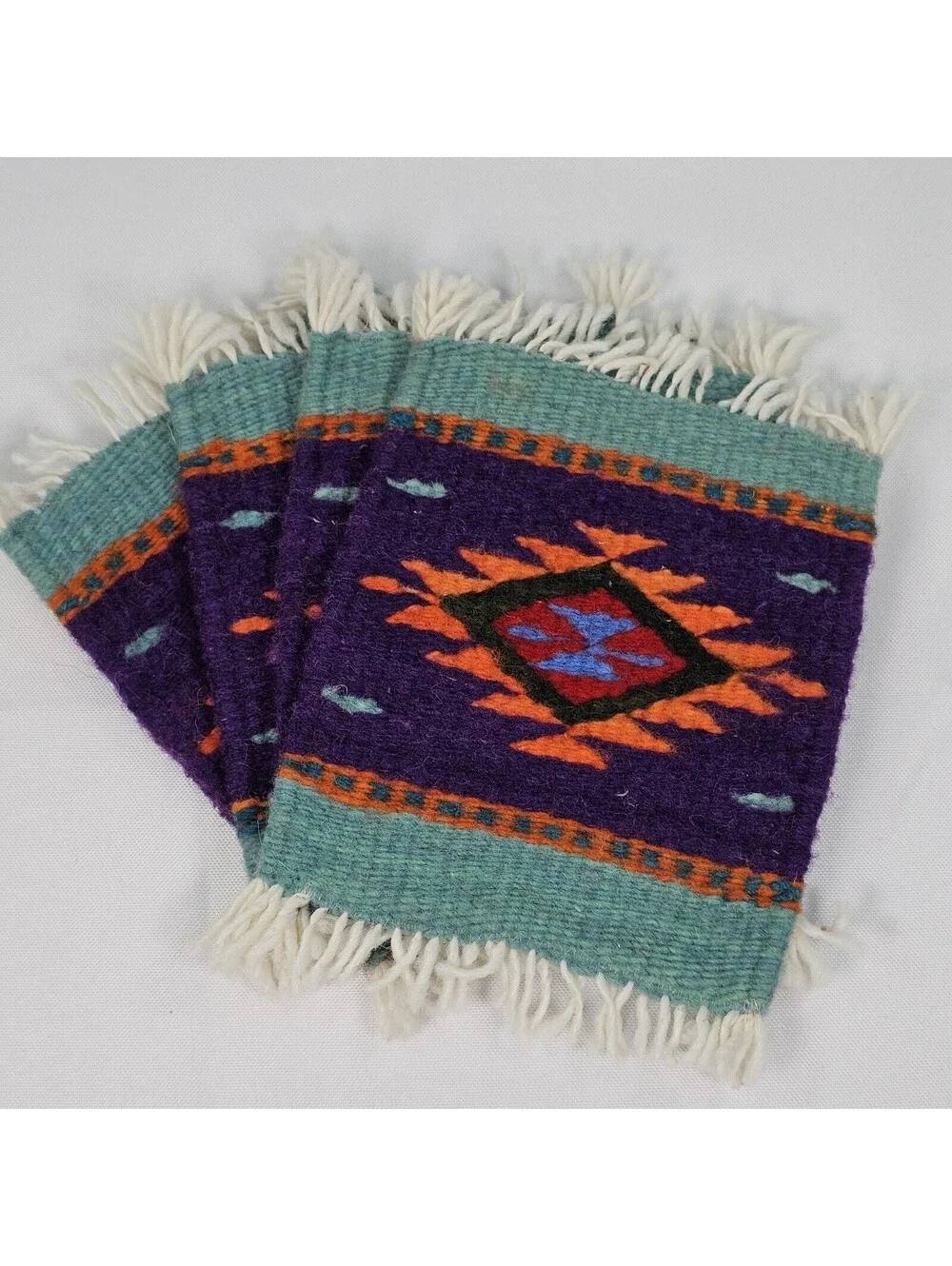 Vtg Handwoven Mini Zapotec Rugs Oaxaca Mex Wool Coasters Traditional Textile Art